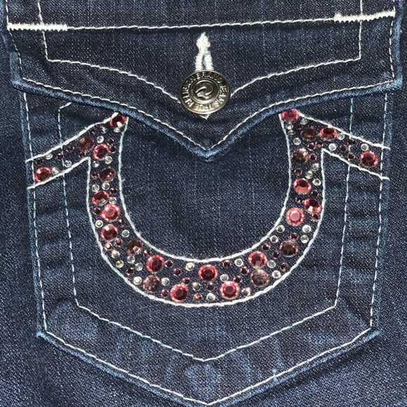 { True Religion } Pink Rhinestone Dark Wash Jeans - Picture 3 of 8